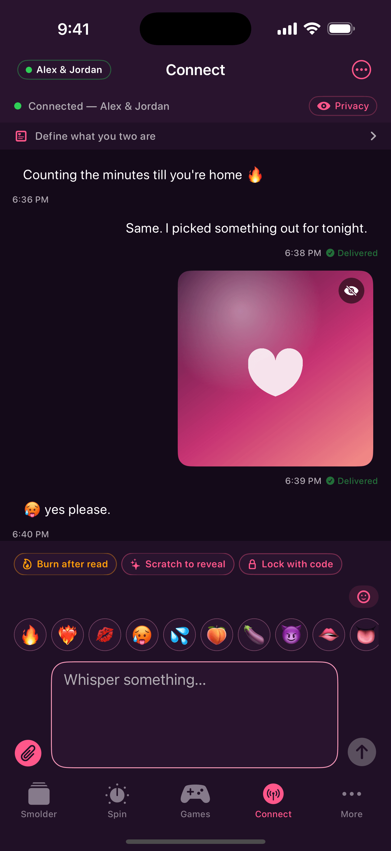 Smolder Whisper peer-to-peer chat between two paired phones