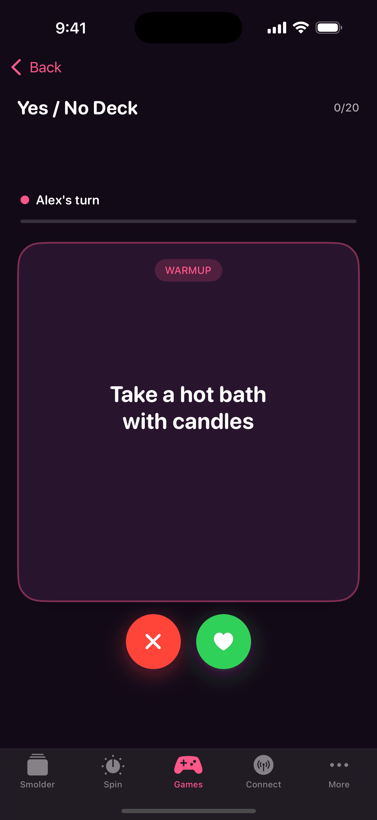 Yes / No deck — swipe to indicate interest privately
